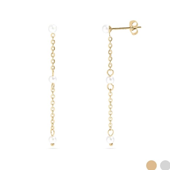 18k Gold Dainty Pearl Dangle Earrings - Nickel-Free, Tarnish-Free, Waterproof - Picture 1 of 5